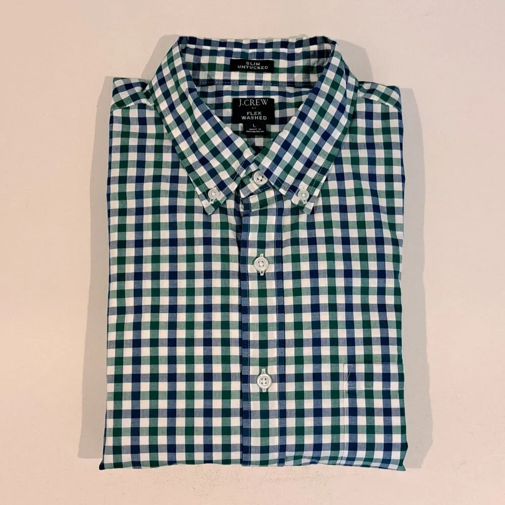 J. Crew Men's L Slim Untucked Flex Washed Long Sleeve Plaid Shirt Style #BE209 - Picture 1 of 13
